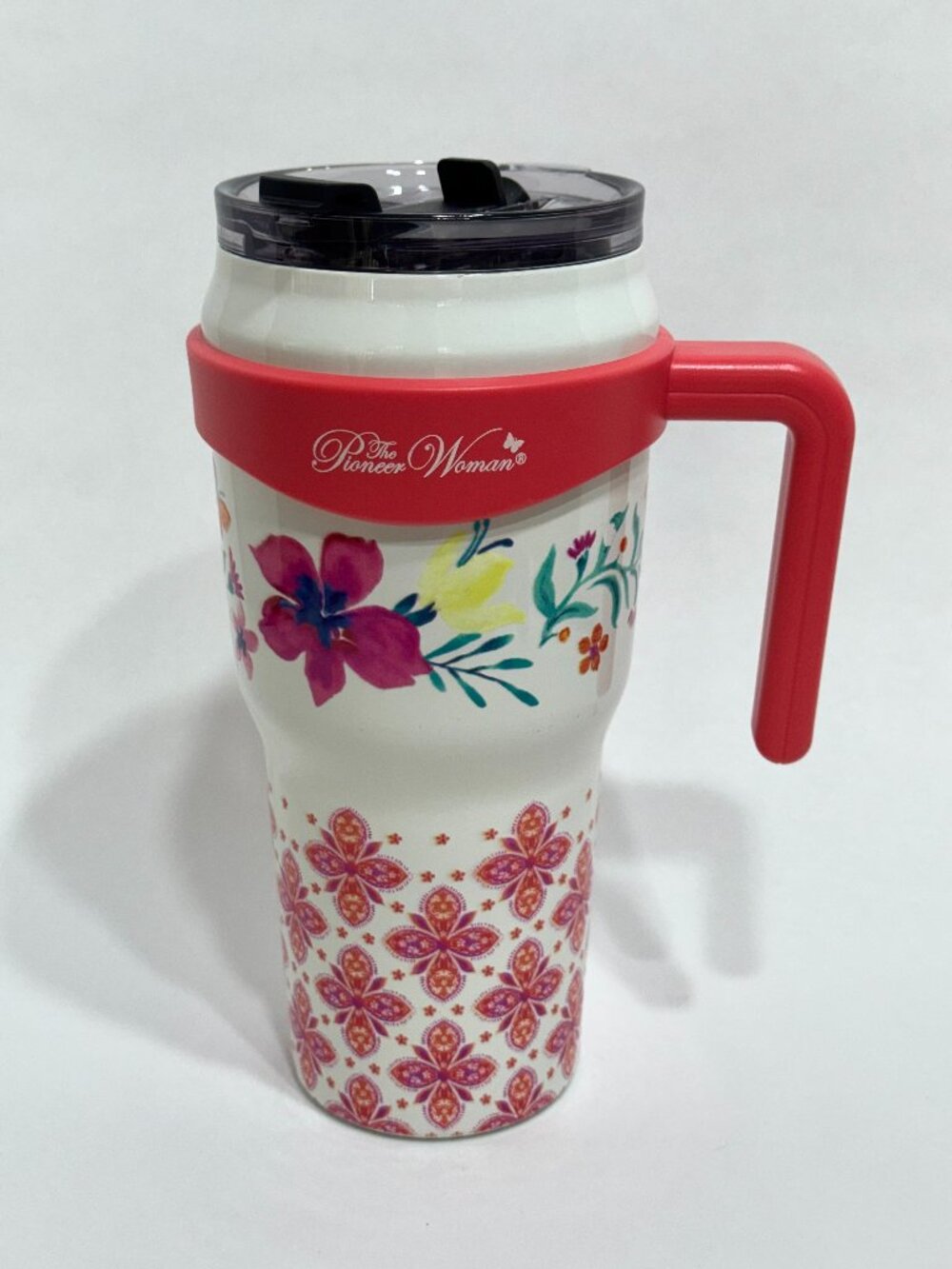 Pioneer Woman Stainless Steel 40oz Tumbler Insulated Floral Folk Geo Handle Pink